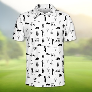 Golf Polo Shirt for Men and Women, Funny Black White Golf Shirt, Casual Golf Lover Polo Top, Cool Golfer Gift for Dad and Coach