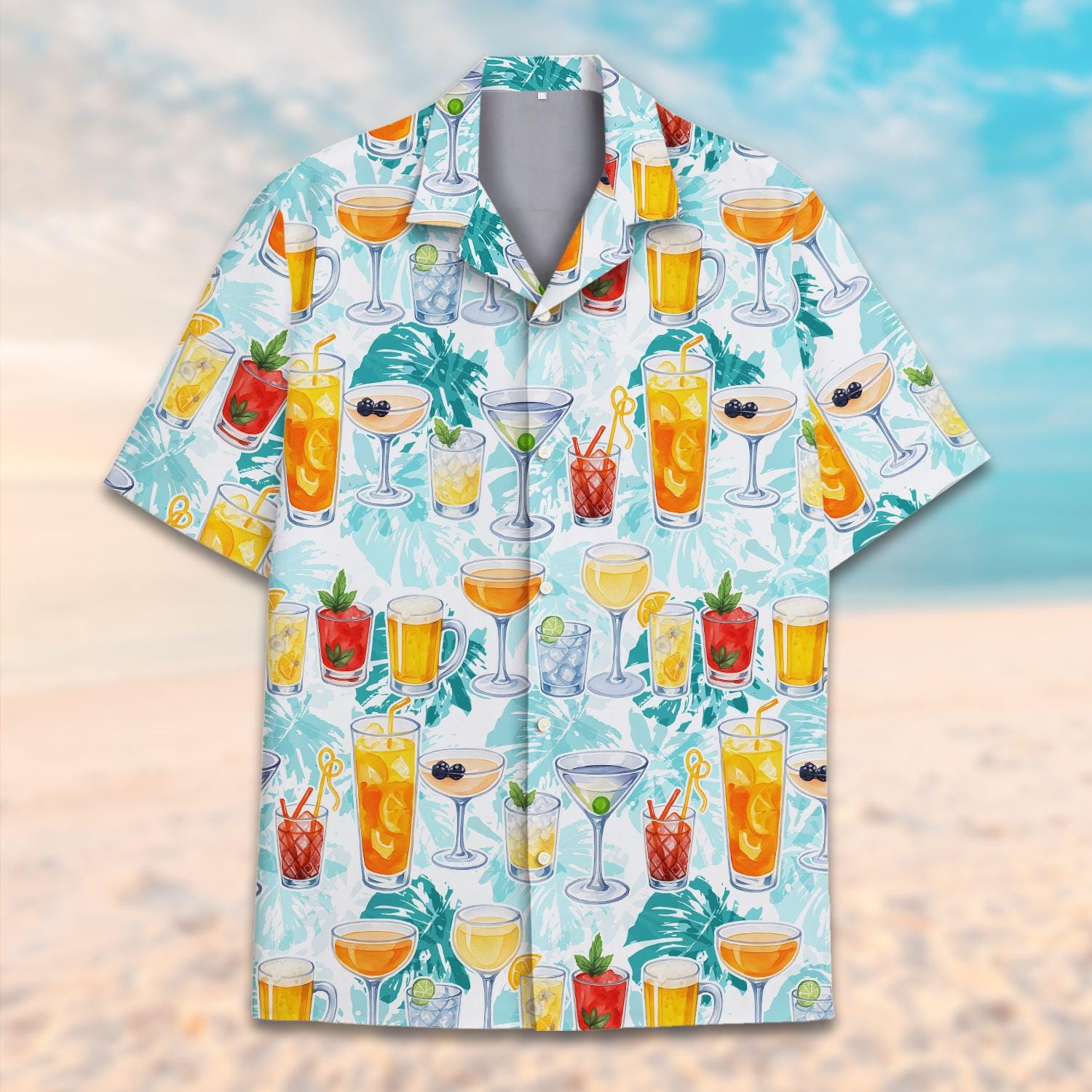 Discover Funny Cocktail Hawaiian Shirt for Men Women,  Tropical Drinks Print Aloha Shirt, Short Sleeve Button Up Shirt
