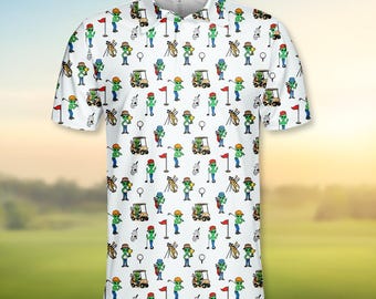 Funny Alien Golf Polo Shirt for Men Women, Space UFO Golfer Polo, Alien Playing Golf Shirt, Cosmic Polo Shirt, Golf Lover Gift Idea