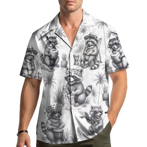 Tropical Raccoon Hawaiian Shirt for Men Women Youth, Funny Beach Vacation Button Down, Summer Animal Aloha Shirt, Gift for Raccoon Lover