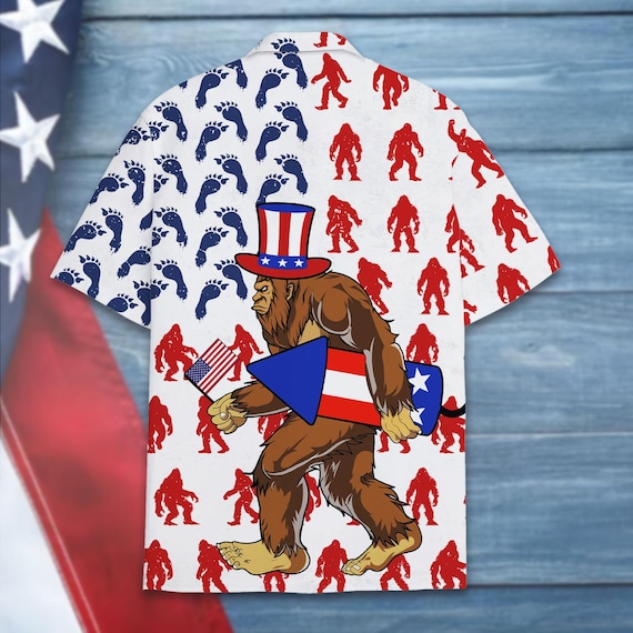 Bigfoot American Flag Hawaiian Shirt for Men Women Youth, Funny