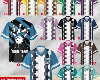 Spersonalizowana koszula hawajska Retro Bowling dla mężczyzn, kobiet, dzieci i młodzieży, spersonalizowana nazwa Bowling Shirt, Bowling Shirt, Vintage Bowling Team Uniform