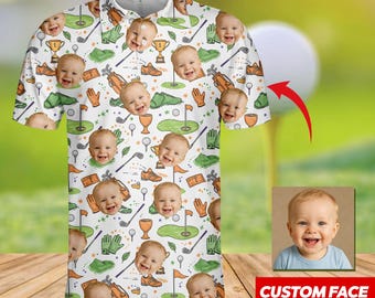 Custom Face Golf Polo Shirt for Men, Personalized Best Dad Golf Shirt, Father's Day Gift Polo, Custom Polo for Golfer, Gifts for Mom