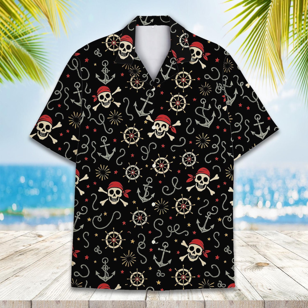 Vintage Pirate Skull Hawaiian Shirt for Men Women Youth, Pirate
