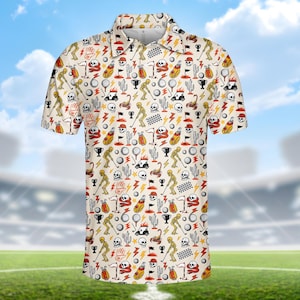 Polo de golf con esqueleto divertido para hombre y mujer, con estampado de coche de carreras y trofeo, manga corta de golf divertida.