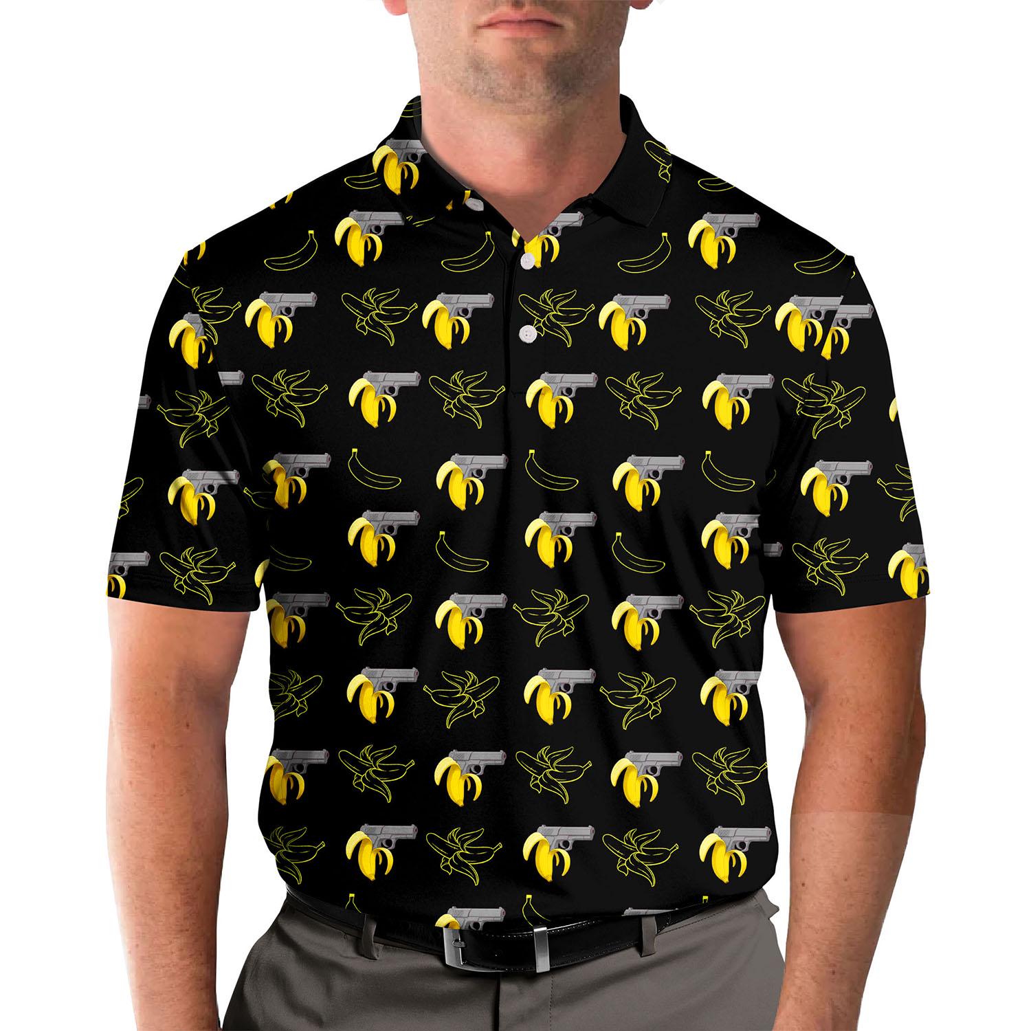 Tactical Banana Polo Shirt for Men Women, Funny Fruit and Gun