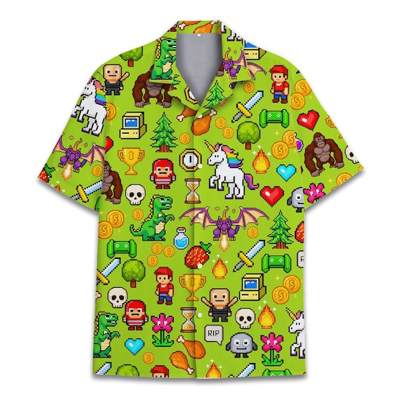 HMZXZ Camicie hawaiane da uomo con dinosauro tropicale fiore estate camicia da spiaggia abbottonatura manica corta manica corta, S-3XL, Multi, S