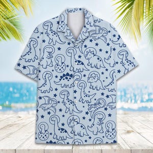 Cute Dinosaur Hawaiian Shirt for Men Women Youth, Baby Dino Cartoon Shirt, Summer Beach Short Sleeve Button Down