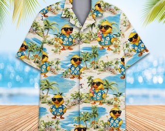 Tropische Ente Hawaiihemd für Männer Frauen Jugend, Gummiente Aloha Kurzarm Button-Up, Sommer Bademode, Geschenk für Tierliebhaber