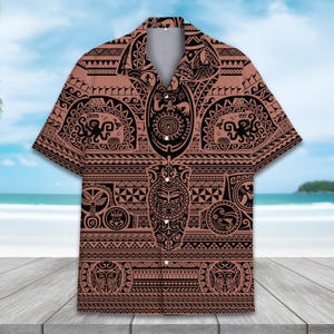 Polynesian Tribal Tattoo Hawaiian Shirt for Men Women Youth, Islander Aloha Shirt, Summer Casual Short Sleeve Button Down, Tiki Shirt