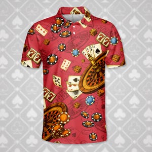 Polo de casino para hombre y mujer, divertida camiseta de póker con cartas de juego, polo de crupier de Las Vegas, camiseta de ruleta con dados y fichas de la suerte