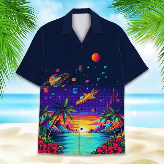 Space Sunset Hawaiian Shirt Men Women Youth, Tropical Galaxy Beach