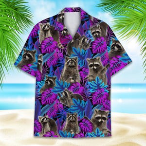 Tropical Raccoon Hawaiian Shirt Men Women Youth, Aloha Raccoon Shirt Button Up, Summer Beach Short Sleeve Button Down