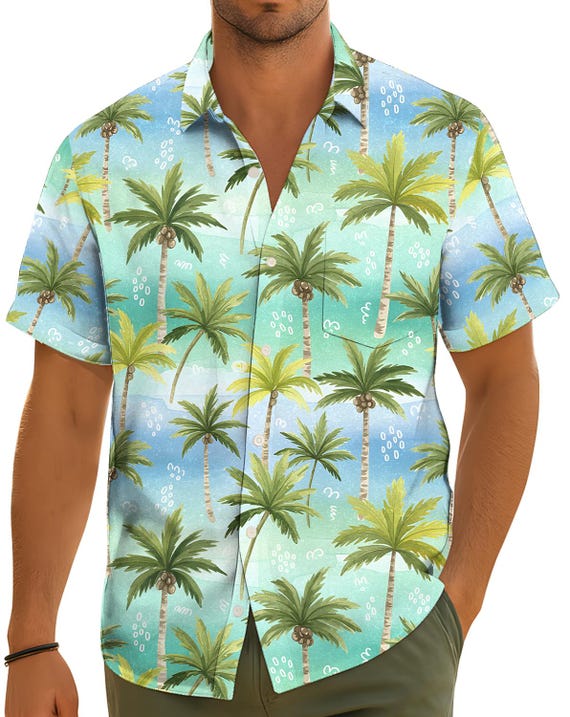 Palm Tree Hawaiian Shirt for Men Women, Vintage Tropical Aloha