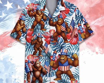 Bigfoot American Flag Hawaiian Shirt for Men Women Youth, Funny