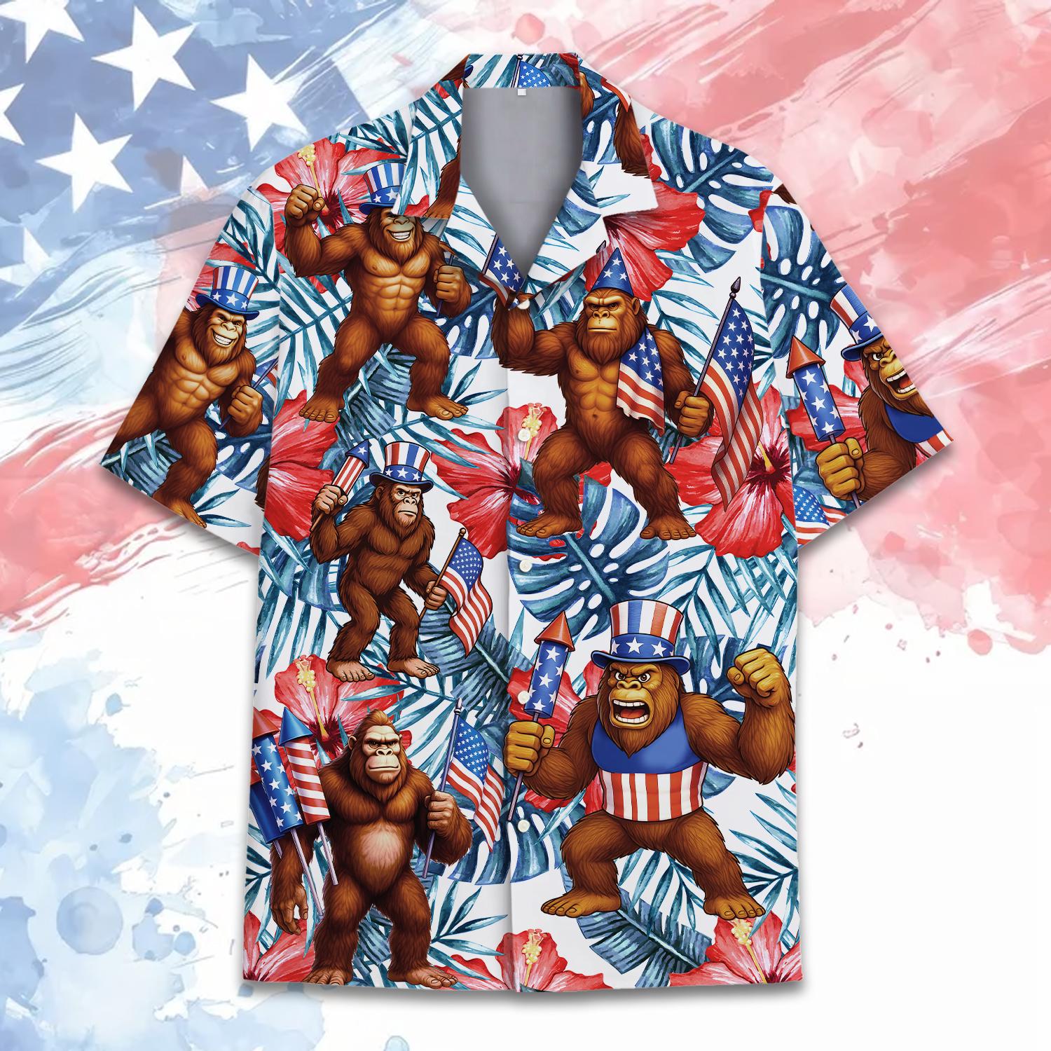Bigfoot American Flag Hawaiian Shirt for Men Women Youth, Funny