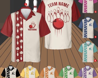 Spersonalizowana koszula hawajska Retro Bowling dla mężczyzn, kobiet, dzieci i młodzieży, spersonalizowana nazwa Bowling Shirt, Bowling Shirt, Vintage Bowling Team Uniform