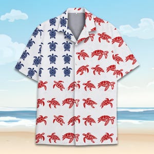 American Flag Sea Turtle Hawaiian Shirt Men Women Youth, Patriotic Aloha Shirt, 4th of July Shirt Button Down Short Sleeve, USA Flag Shirt