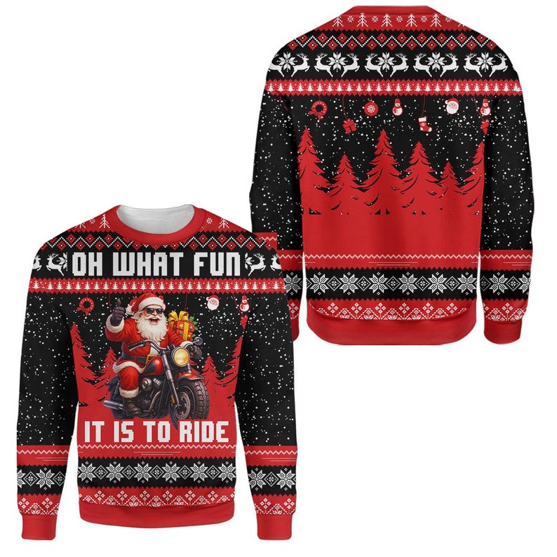 Fake Forest Case Files Funny Christmas Sweatshirt Biker Santa, Oh What Fun It is to Ride ...