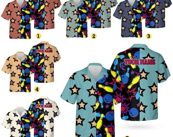 Spersonalizowana koszula hawajska Retro Bowling dla mężczyzn, kobiet, dzieci i młodzieży, spersonalizowana nazwa Bowling Shirt, Bowling Shirt, Vintage Bowling Team Uniform