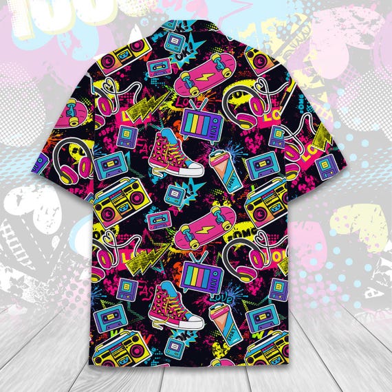 80s 90s  originals ゲームシャツ 西ドイツ製y2k Retro 80s Pop Art Hawaiian Shirt for Men Women Youth, Neon
