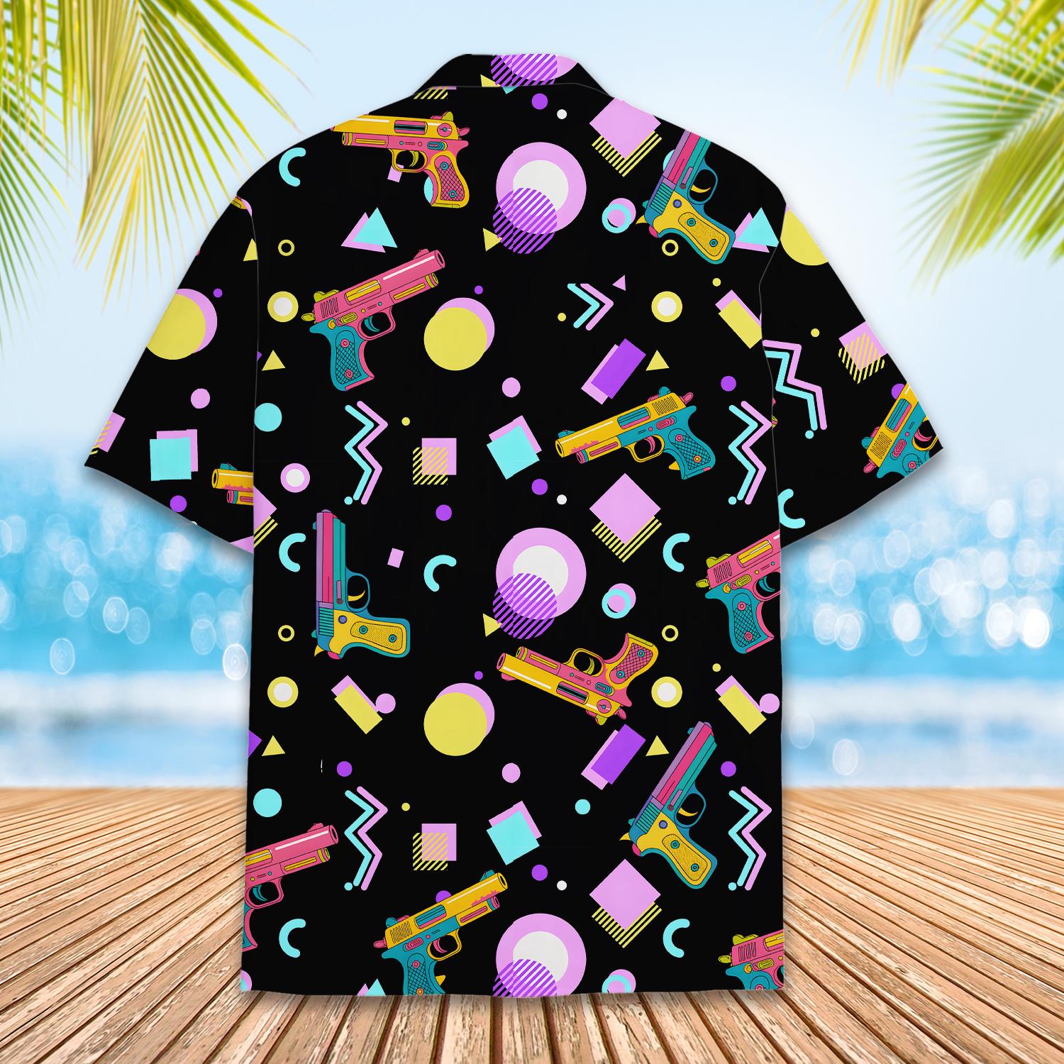 Retro Gun Hawaiian Shirt Men Women Youth, 80s Neon Synthwave