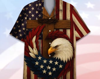 Patriotisches Hawaiihemd Männer Frauen Jugend, 4. Juli Button-Down-Hemd, Kurzarm, Hemd mit amerikanischer Flagge, Outfit zum Unabhängigkeitstag