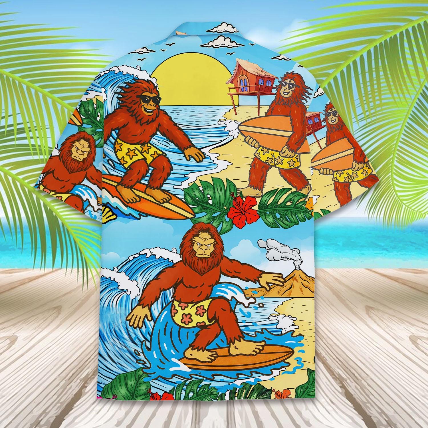 Tropical Bigfoot Surfing Hawaiian Shirt Men Women Youth, Tropical