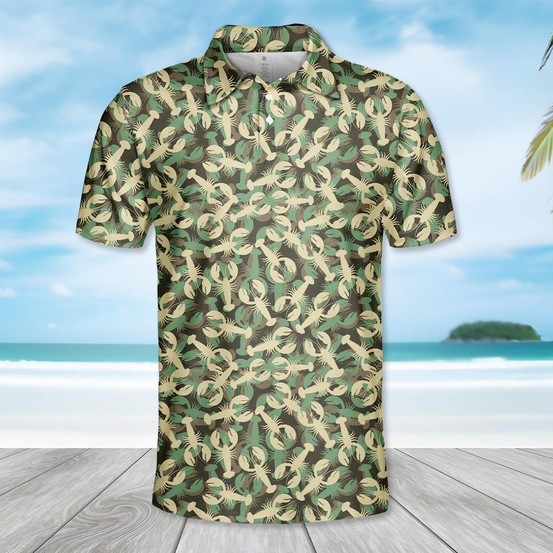 Lobster Camo Polo Shirt for Men and Women, Funny Crawfish Polo