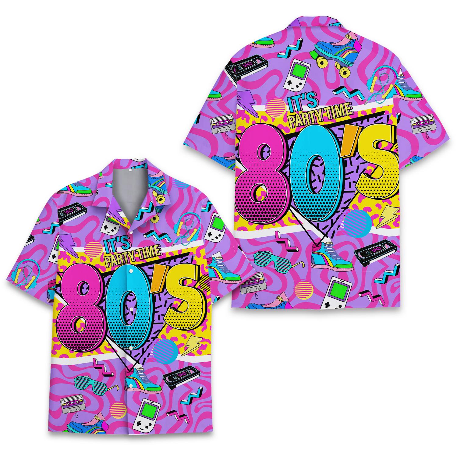Neon Button Down Shirt 80s 90s Outfits Women Retro Theme Party Disco Shirt  Hawaiian Button Down Short Sleeve Unisex Tops 80s Neon Shirt