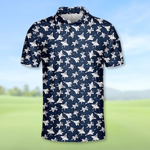 Airplane Polo Shirt for Men Women, Aviation Golf Polo with Jet and Plane Print, Travel Pilot Gift Shirt for Plane Lovers and Frequent Flyers