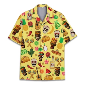 Funny Cinco De Mayo Hawaiian Shirt for Men Women Youth, Mexican Festive Button Up Shirt Short Sleeve, Cinco De Mayo And Tiki Shirt