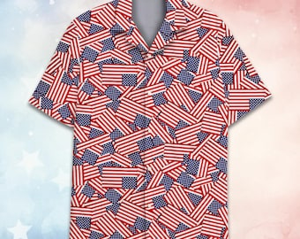 Patriotisches Hawaiihemd Männer Frauen Jugend, 4. Juli Button-Down-Hemd, Kurzarm, Hemd mit amerikanischer Flagge, Outfit zum Unabhängigkeitstag