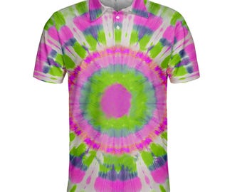 Polo tie-dye para hombre y mujer, camiseta de golf de verano de manga corta con botones, atuendo retro informal, regalo único para amantes del golf.