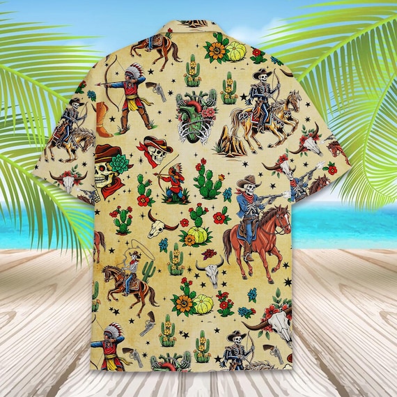 トップス dry bones hawaiian shirt Cowboy Rocket Mexican Cowboy Skeleton Hawaiian Shirt for Men Women Youth, Dia De