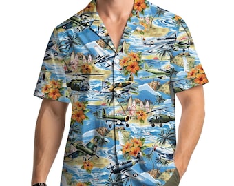 Camisa hawaiana de aviación para hombre y mujer, camisa hawaiana tropical vintage de avión, camisa gráfica de piloto de avión, atuendo para vacaciones de verano en la isla.
