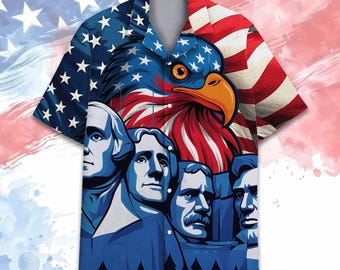 Patriotisches Hawaiihemd Männer Frauen Jugend, 4. Juli Button-Down-Hemd, Kurzarm, Hemd mit amerikanischer Flagge, Outfit zum Unabhängigkeitstag