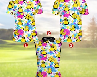 Funny Duck Polo Shirt for Men Women, Retro Neon Sleeveless Golf Polo, 90s Vibe Rubber Duck Shirt, Colorful Summer Party Outfit Unisex