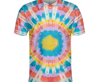 Polo tie-dye para hombre y mujer, camiseta de golf de verano de manga corta con botones, atuendo retro informal, regalo único para amantes del golf.