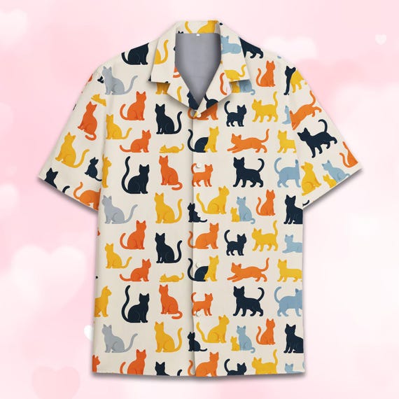 Colorful Silhouette Cat Hawaiian Shirts for Men Women Youth