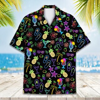 Camicia Hawaiana Cromoncent A Maniche Corte – Colore Viola Con Stampa Tropicale, Colletto Cubano, Per Uomo E Ragazzo, Taglia 3XL