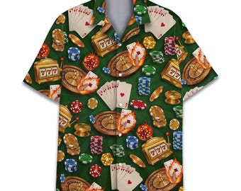 Casino Hawaiian Shirt For Men Women, Gambling Button-Down Shirt Short Sleeve, Men&#39;s Summer Las Vegas Poker Shirt