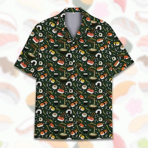 Sushi Ramen Hawaiian Shirt Men Women, Japanese Food Pattern Aloha Shirt, Summer Shirt Button Down Short Sleeve, Unique Party Outfit