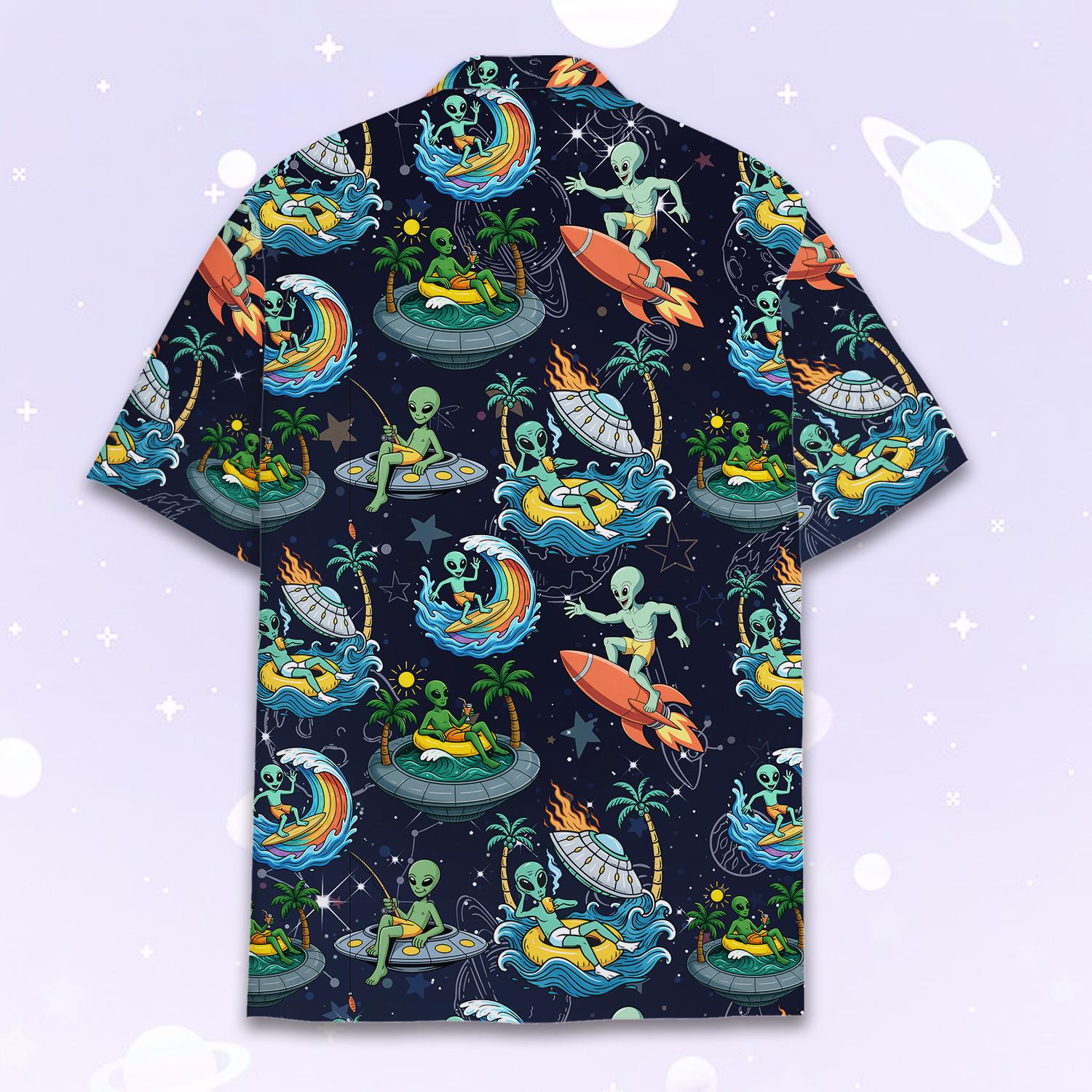 Funny Alien Hawaiian Shirt for Men Women Youth, Surfing UFO Beach ...