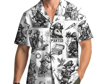 Camisa havaiana de gambá pirata para homens, mulheres e jovens, camisa engraçada de gambá Aloha, camisa vintage de animal pirata, traje de festa na praia tropical