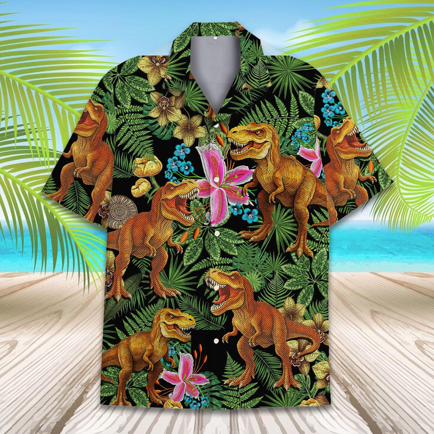 Funny T-rex Dinosaur Hawaiian Shirt Men Women Youth, Tropical