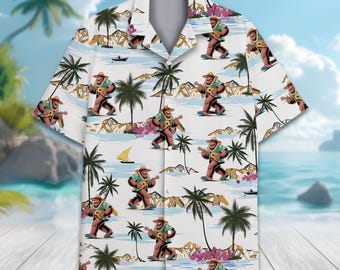 Bigfoot Beach & Guitar Hawaiian Shirt Men Women Youth, Sasquatch