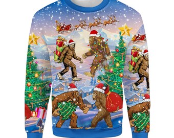 Bigfoot Christmas Sweatshirt for Men Women, Funny Sasquatch Fake Ugly Xmas Sweater, Santa Bigfoot Holiday Pullover Gift
