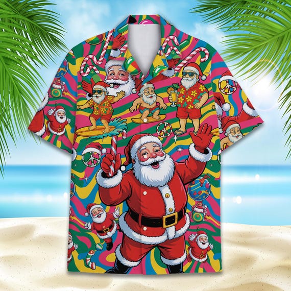 Camicia Hawaiana Di Natale Uomo – Divertente Camicia A Maniche Corte Con Stampe Retro (Babbo Natale, Renna, Rombo) Taglia XL