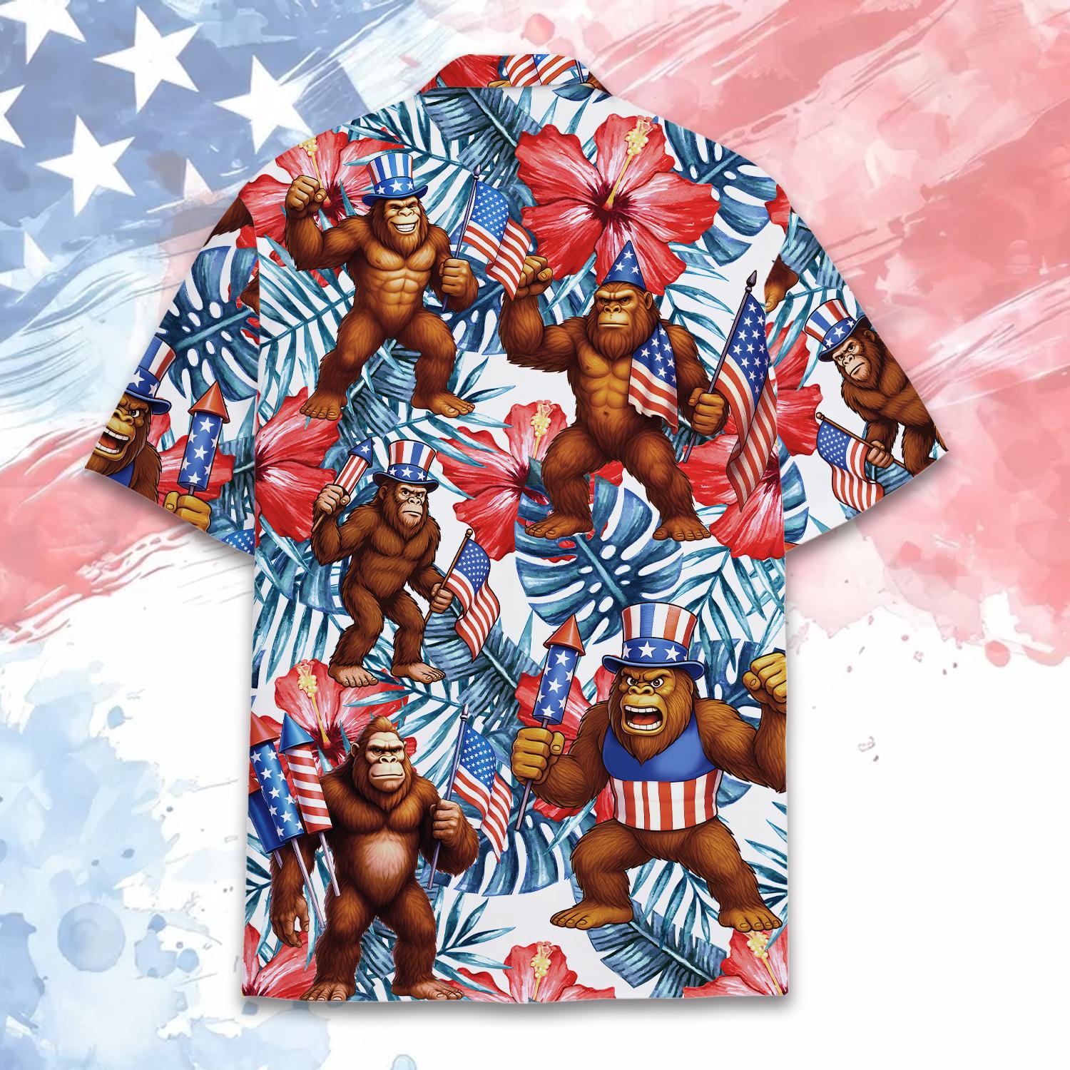 Bigfoot American Flag Hawaiian Shirt for Men Women Youth, Funny